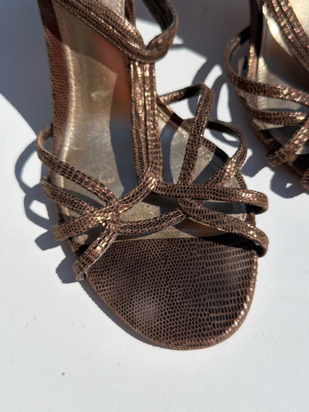 ANTONIO MELANI Metallic Brown Full Leather High-Heel Strappy Sandals - Picture 3 of 14